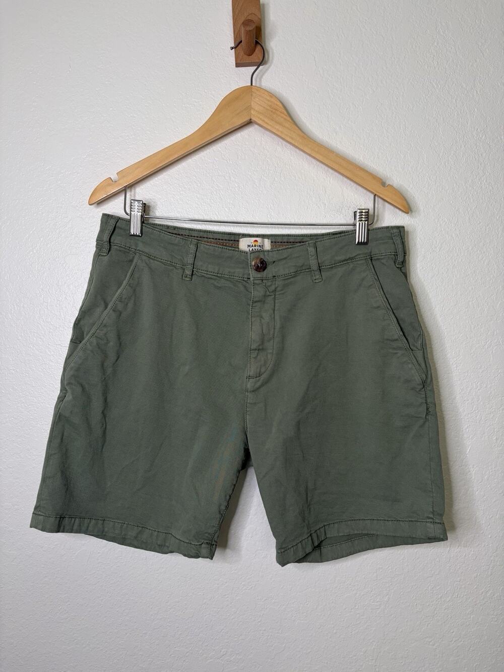 NWOT Marine Layer Stretch Twill Chino Walk Short 7" Olive Green Men's Size 34